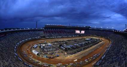 BRISTOL, TENNESSEE - APRIL 17: A general view of racing during the NASCAR Cup Series Food City Dirt Race at Bristol Motor Speedway on April 17, 2022 in Bristol, Tennessee. (Photo by Logan Riely/Getty Images) | Getty Images