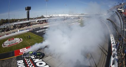 RICHMOND, VIRGINIA - APRIL 02: Ty Gibbs, driver of the #54 Monster Energy Toyota, celebrates with a burnout after winning the NASCAR Xfinity Series ToyotaCare 250 at Richmond Raceway on April 02, 2022 in Richmond, Virginia. (Photo by Jared C. Tilton/Getty Images) | Getty Images