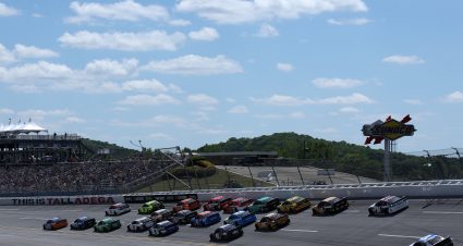 TALLADEGA, ALABAMA - APRIL 25: Cars race during the NASCAR Cup Series  GEICO 500 at Talladega Superspeedway on April 25, 2021 in Talladega, Alabama. (Photo by Sean Gardner/Getty Images) | Getty Images