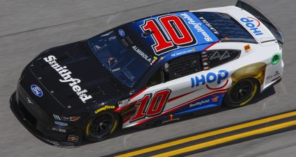 TALLADEGA, ALABAMA - APRIL 23: Aric Almirola, driver of the #10 Smithfield/IHOP Ford, drives during qualifying for the NASCAR Cup Series GEICO 500 at Talladega Superspeedway on April 23, 2022 in Talladega, Alabama. (Photo by Sean Gardner/Getty Images) | Getty Images