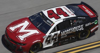 TALLADEGA, ALABAMA - APRIL 23: Greg Biffle, driver of the #44 Morehouse College Chevrolet, drives during qualifying for the NASCAR Cup Series GEICO 500 at Talladega Superspeedway on April 23, 2022 in Talladega, Alabama. (Photo by Sean Gardner/Getty Images) | Getty Images