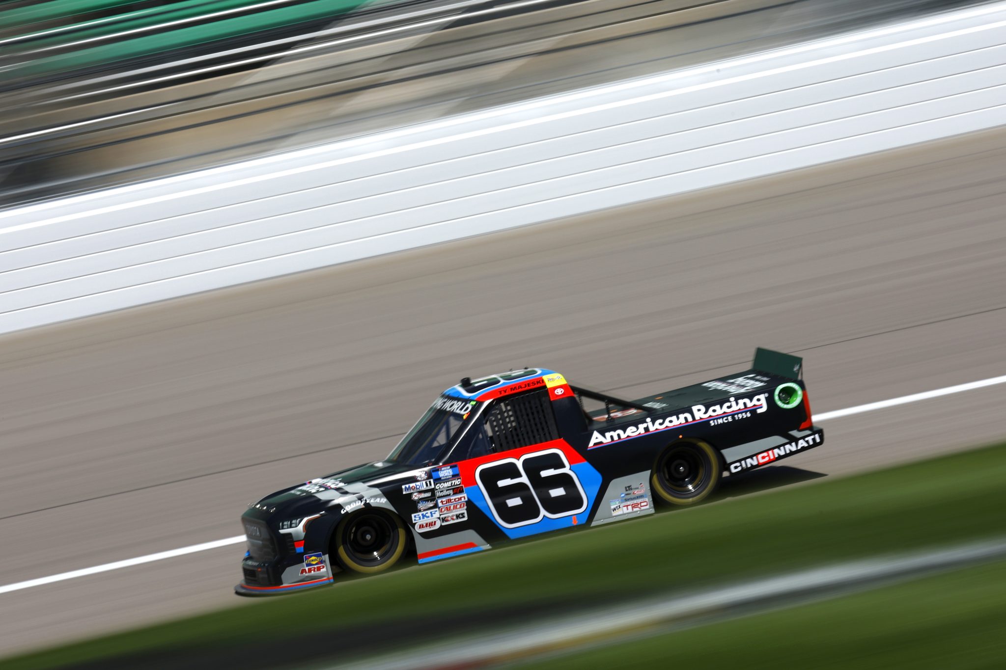 KANSAS CITY, KANSAS - MAY 14: Ty Majeski, driver of the #66 American Racing Wheels Toyota, drives during practice for the NASCAR Camping World Truck Series Heart of America 200 at Kansas Speedway on May 14, 2022 in Kansas City, Kansas. (Photo by Sean Gardner/Getty Images) | Getty Images