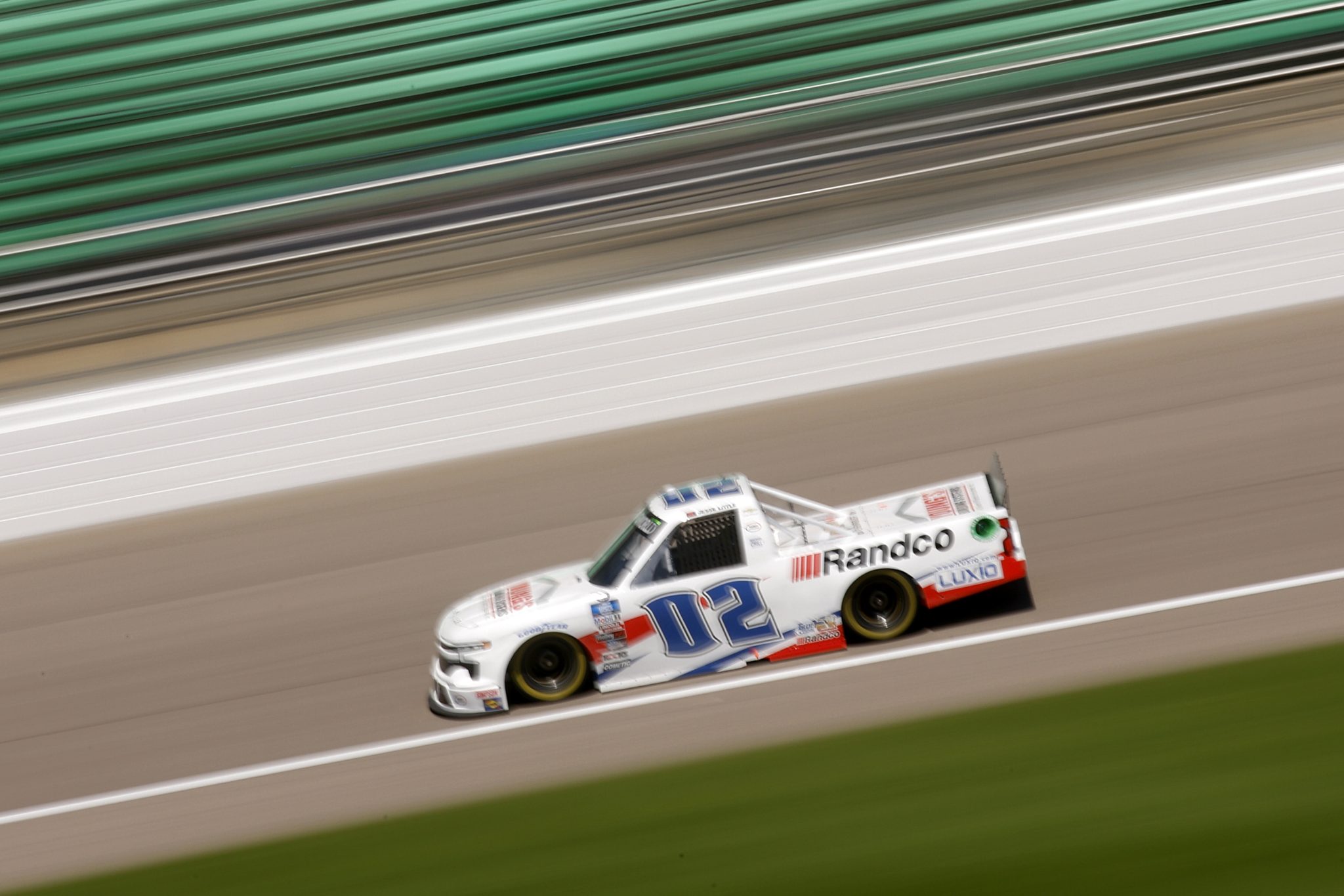 KANSAS CITY, KANSAS - MAY 14: Jesse Little, driver of the #02 RANDCO Industries Chevrolet, drives during p for the NASCAR Camping World Truck Series Heart of America 200 at Kansas Speedway on May 14, 2022 in Kansas City, Kansas. (Photo by Chris Graythen/Getty Images) | Getty Images