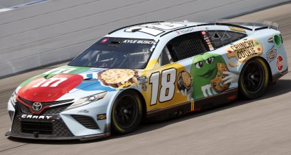KANSAS CITY, KANSAS - MAY 15: Kyle Busch, driver of the #18 M&M's Crunchy Cookie Toyota, drives during the NASCAR Cup Series AdventHealth 400 at Kansas Speedway on May 15, 2022 in Kansas City, Kansas. (Photo by Chris Graythen/Getty Images) | Getty Images