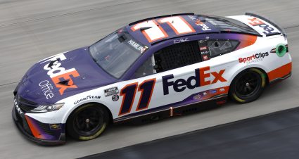 DOVER, DELAWARE - MAY 02: Denny Hamlin, driver of the #11 FedEx Office Toyota, drives during the NASCAR Cup Series DuraMAX Drydene 400 presented by RelaDyne at Dover Motor Speedway on May 02, 2022 in Dover, Delaware. (Photo by Sean Gardner/Getty Images) | Getty Images