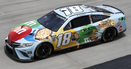 Kyle Busch’s 2022 #18 M&M’s Crunchy Cookie Toyota paint scheme.
