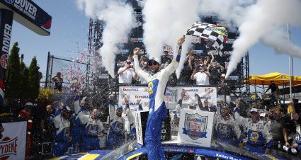 DOVER, DELAWARE - MAY 02: Chase Elliott, driver of the #9 NAPA Auto Parts Chevrolet, celebrates in victory lane after winning the NASCAR Cup Series DuraMAX Drydene 400 presented by RelaDyne at Dover Motor Speedway on May 02, 2022 in Dover, Delaware. (Photo by Sean Gardner/Getty Images) | Getty Images