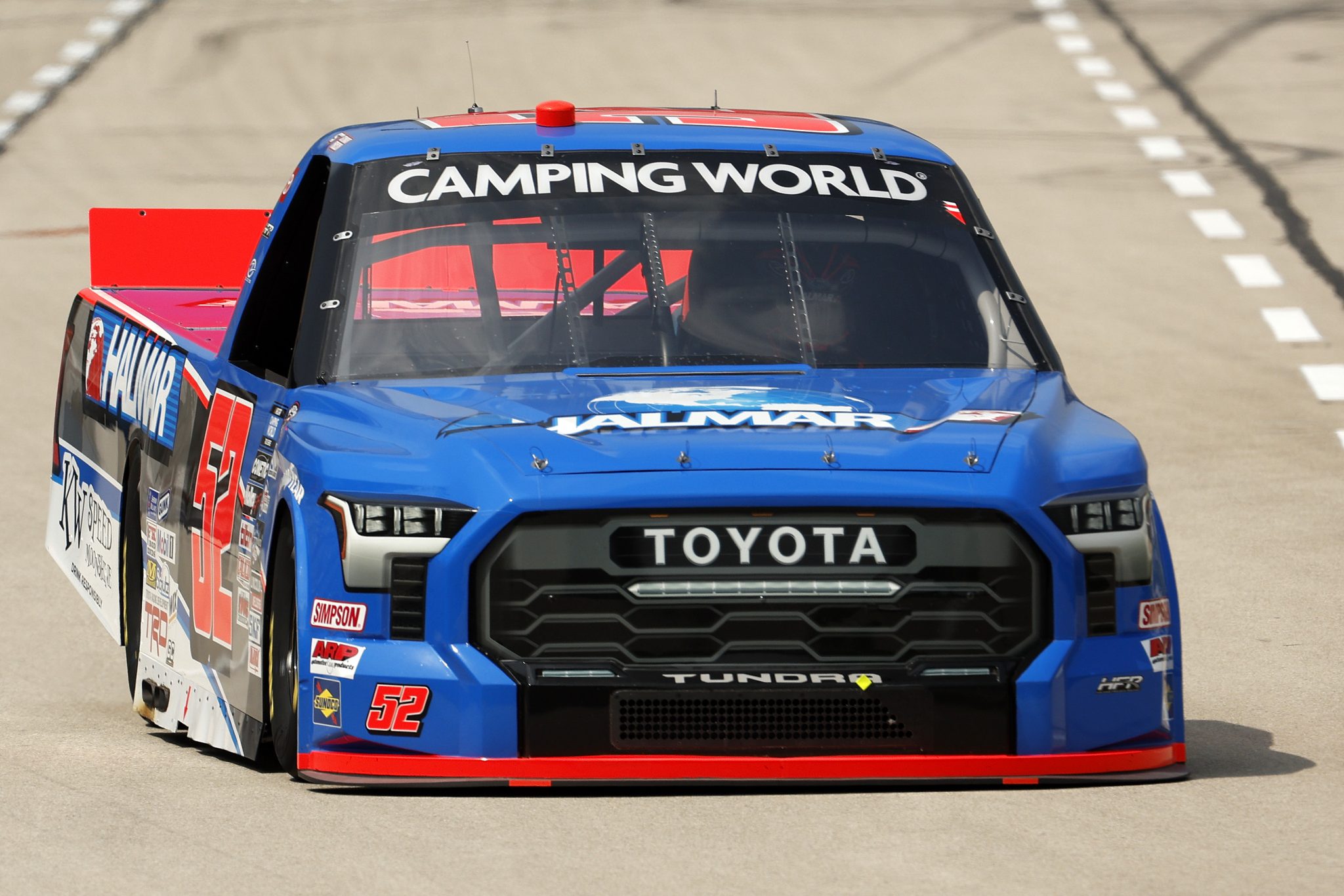 FORT WORTH, TEXAS - MAY 20: Stewart Friesen, driver of the #52 Halmar International Toyota, drives during qualifying for the NASCAR Camping World Truck Series SpeedyCash.com 220 at Texas Motor Speedway on May 20, 2022 in Fort Worth, Texas. (Photo by Chris Graythen/Getty Images) | Getty Images
