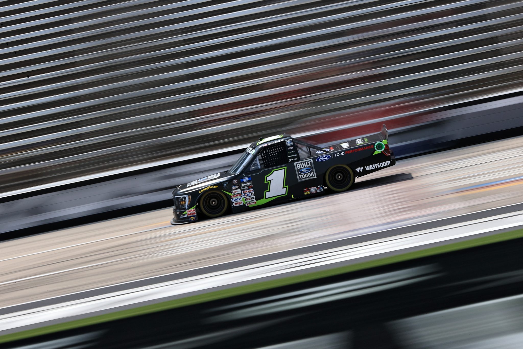 FORT WORTH, TEXAS - MAY 20: Hailie Deegan, driver of the #1 Built Ford Tough Ford, drives during practice for the NASCAR Camping World Truck Series SpeedyCash.com 220 at Texas Motor Speedway on May 20, 2022 in Fort Worth, Texas. (Photo by Buda Mendes/Getty Images) | Getty Images