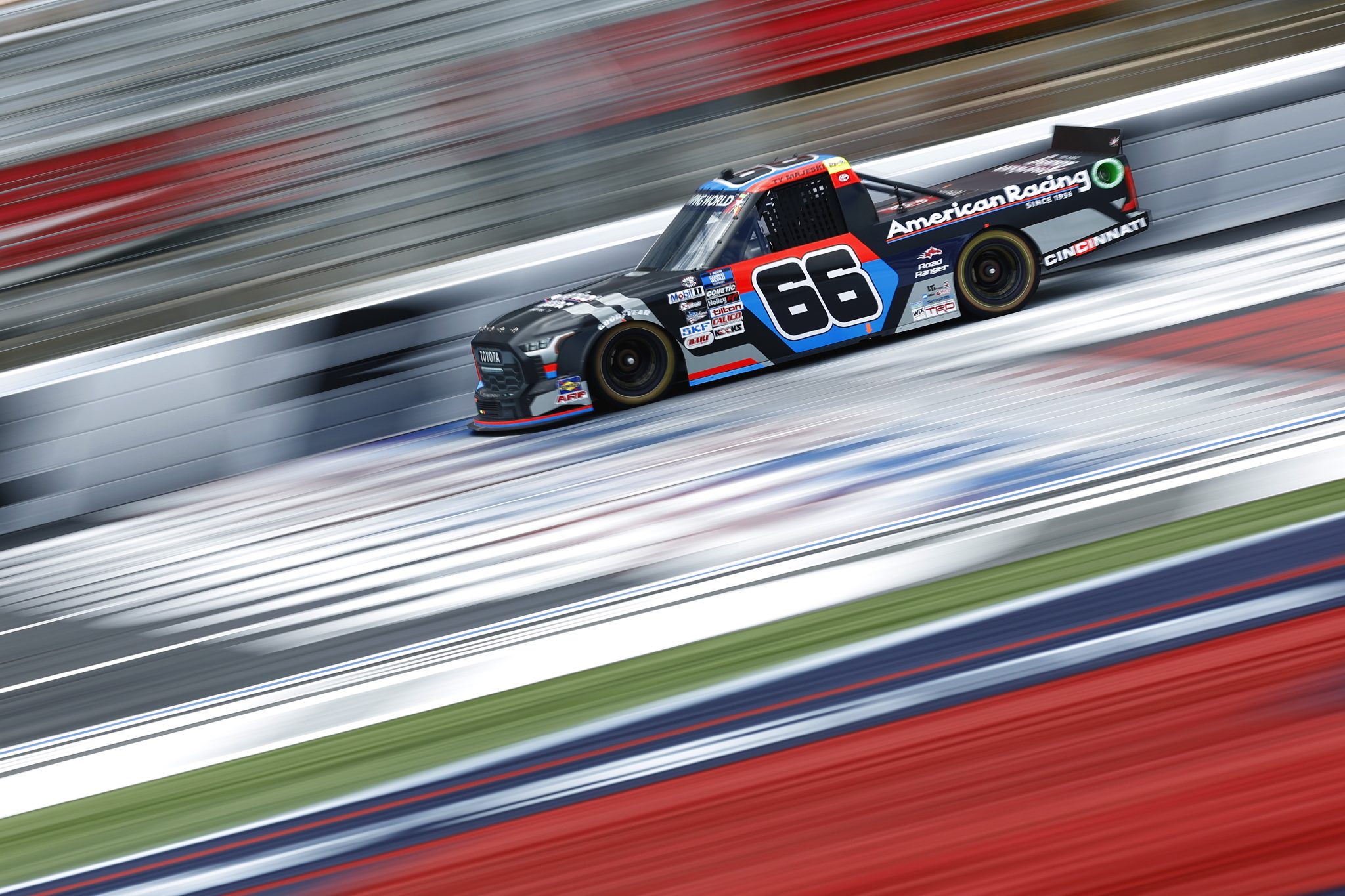 CONCORD, NORTH CAROLINA - MAY 27: Ty Majeski, driver of the #66 American Racing Wheels Toyota, drives during practice for the NASCAR Camping World Truck Series North Carolina Education Lottery 200 at Charlotte Motor Speedway on May 27, 2022 in Concord, North Carolina. (Photo by Jared C. Tilton/Getty Images) | Getty Images
