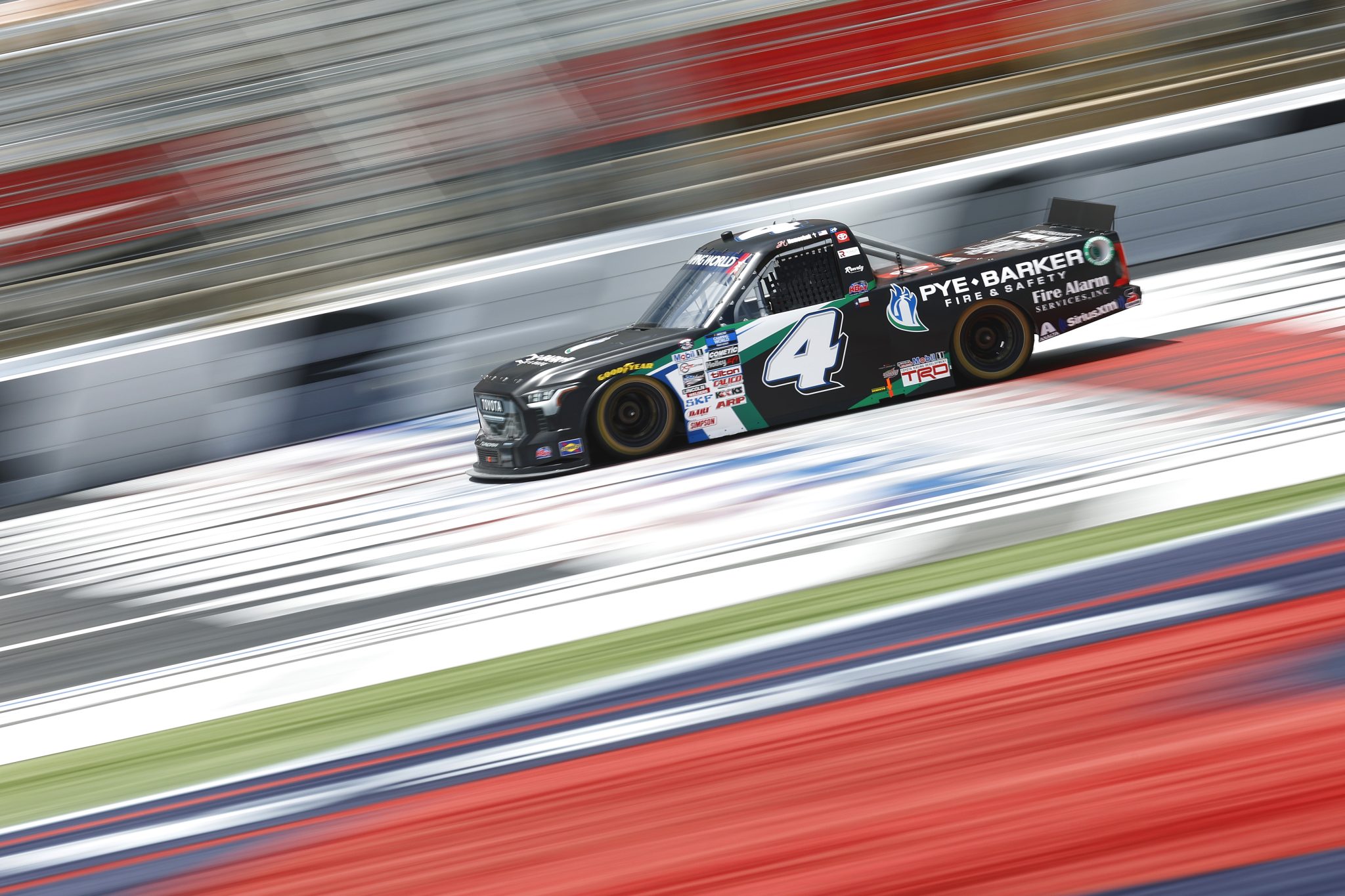 CONCORD, NORTH CAROLINA - MAY 27: John Hunter Nemechek, driver of the #4 Pye-Barker Fire & Safety Toyota, drives during practice for the NASCAR Camping World Truck Series North Carolina Education Lottery 200 at Charlotte Motor Speedway on May 27, 2022 in Concord, North Carolina. (Photo by Jared C. Tilton/Getty Images) | Getty Images