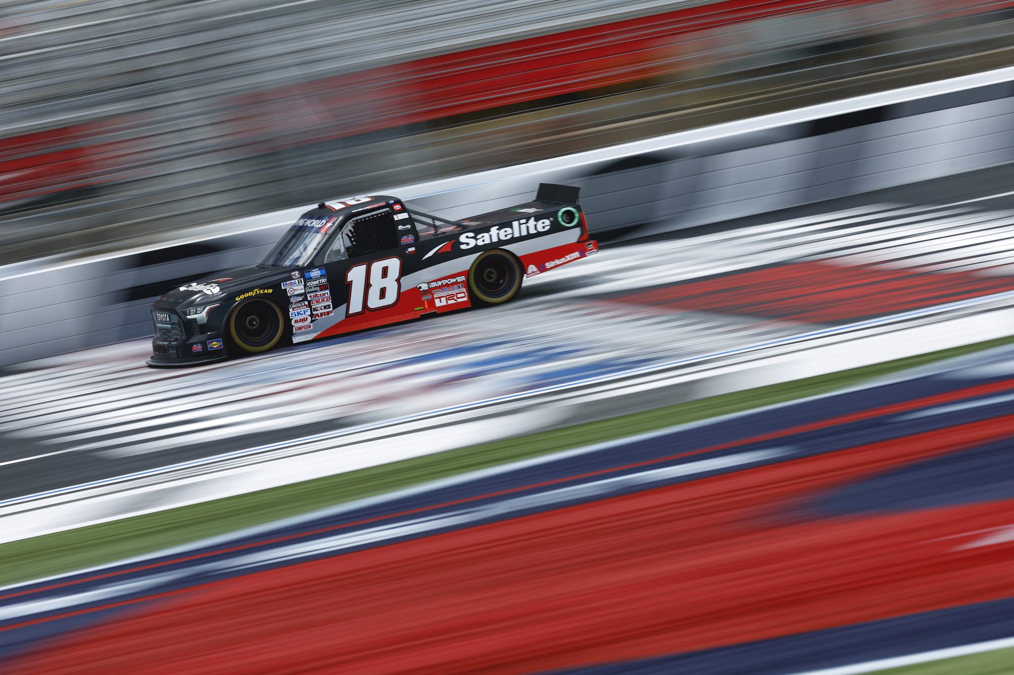 CONCORD, NORTH CAROLINA - MAY 27: Chandler Smith, driver of the #18 Safelite AutoGlass Toyota, drives during practice for the NASCAR Camping World Truck Series North Carolina Education Lottery 200 at Charlotte Motor Speedway on May 27, 2022 in Concord, North Carolina. (Photo by Jared C. Tilton/Getty Images) | Getty Images