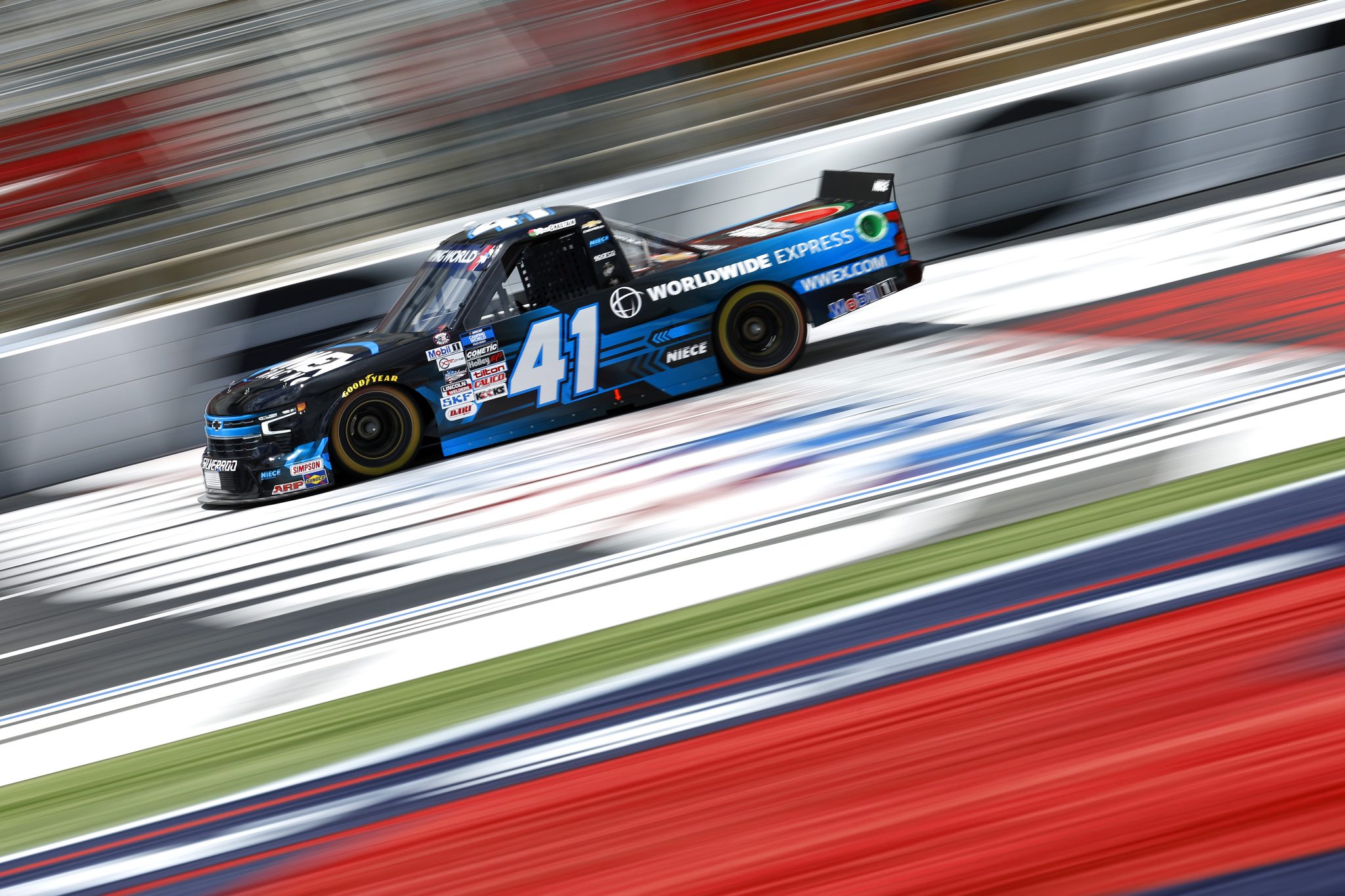 CONCORD, NORTH CAROLINA - MAY 27: Ross Chastain, driver of the #41 Worldwide Express Chevrolet, drives during practice for the NASCAR Camping World Truck Series North Carolina Education Lottery 200 at Charlotte Motor Speedway on May 27, 2022 in Concord, North Carolina. (Photo by Jared C. Tilton/Getty Images) | Getty Images