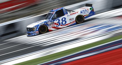 CONCORD, NORTH CAROLINA - MAY 27: Zane Smith, driver of the #38 RTA gigFAST Ford, drives during practice for the NASCAR Camping World Truck Series North Carolina Education Lottery 200 at Charlotte Motor Speedway on May 27, 2022 in Concord, North Carolina. (Photo by Jared C. Tilton/Getty Images) | Getty Images