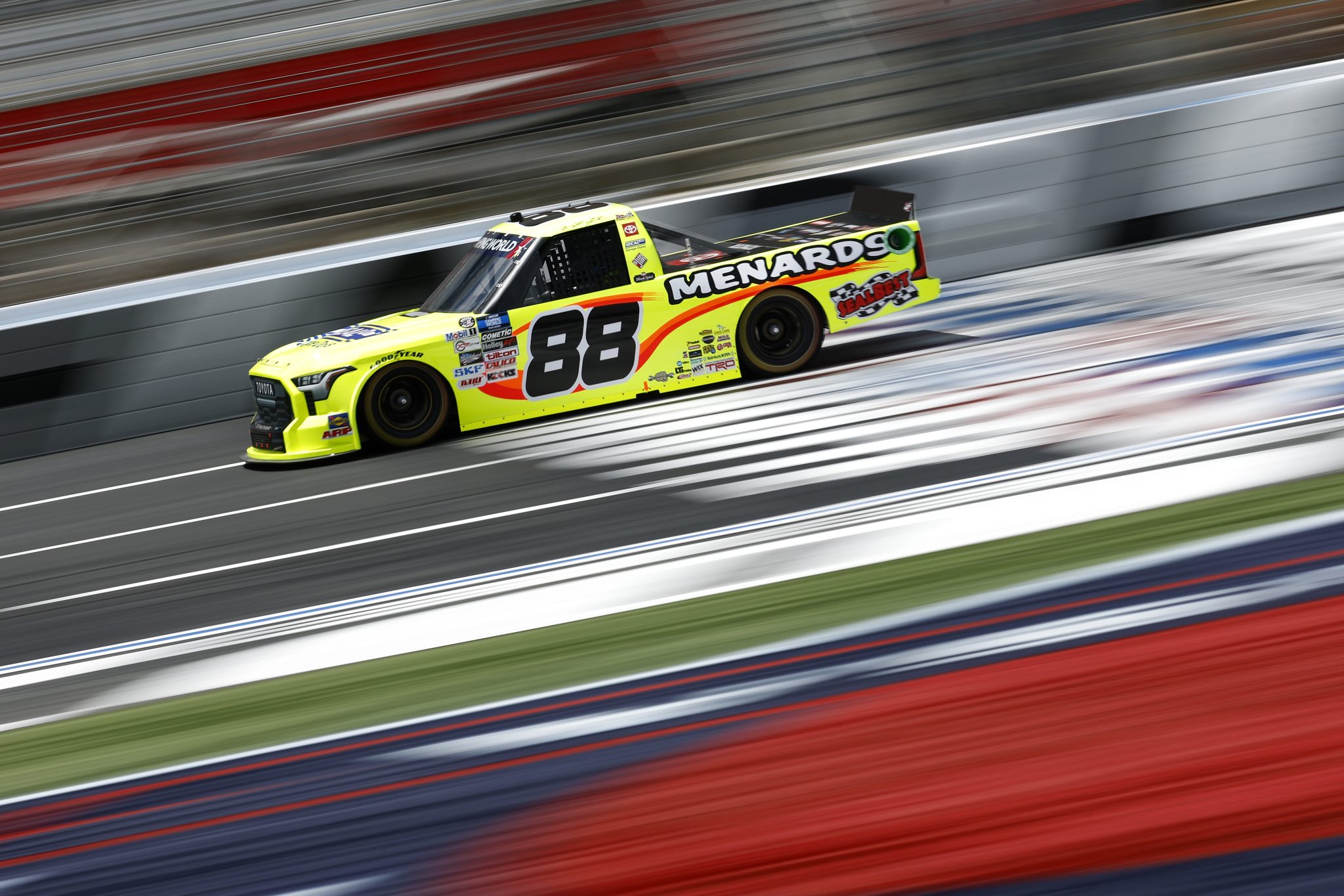 CONCORD, NORTH CAROLINA - MAY 27: Matt Crafton, driver of the #88 Ideal Door/Menards Toyota, drives during practice for the NASCAR Camping World Truck Series North Carolina Education Lottery 200 at Charlotte Motor Speedway on May 27, 2022 in Concord, North Carolina. (Photo by Jared C. Tilton/Getty Images) | Getty Images