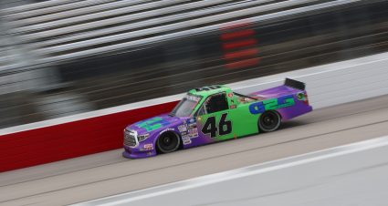 DARLINGTON, SOUTH CAROLINA - MAY 06: Brennan Poole, driver of the #46 Toyota, drives during qualifying for the NASCAR Camping World Truck Series Dead on Tools 200 at Darlington Raceway on May 06, 2022 in Darlington, South Carolina. (Photo by James Gilbert/Getty Images) | Getty Images