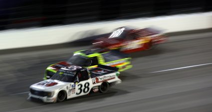 DARLINGTON, SOUTH CAROLINA - MAY 06: Zane Smith, driver of the #38 Fr8Auctions.com Ford, drives during the NASCAR Camping World Truck Series Dead on Tools 200 at Darlington Raceway on May 06, 2022 in Darlington, South Carolina. (Photo by James Gilbert/Getty Images) | Getty Images