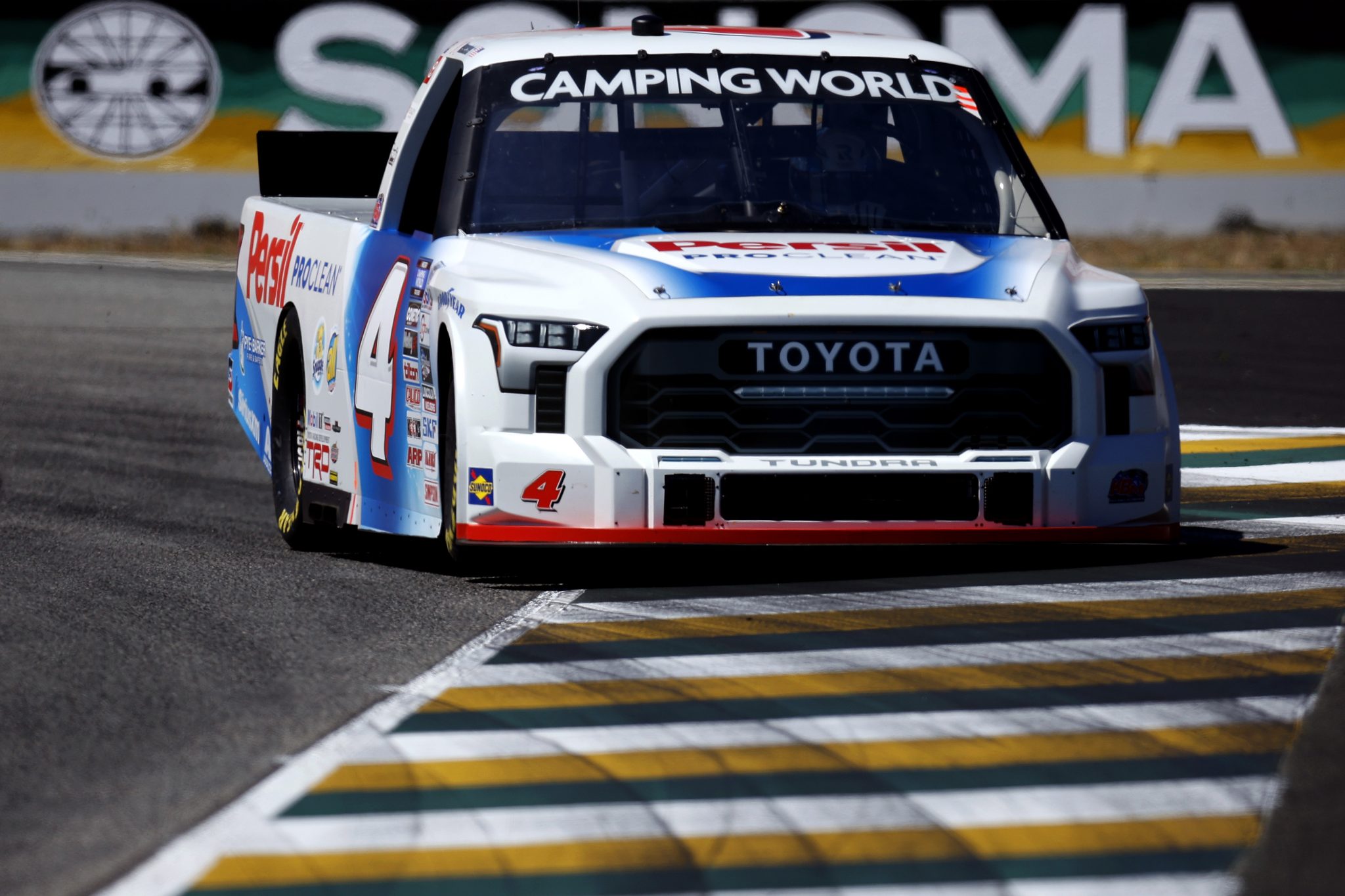 SONOMA, CALIFORNIA - JUNE 11: John Hunter Nemechek, driver of the #4 Persil Toyota, drives during qualifying for the NASCAR Camping World Truck Series DoorDash 250 at Sonoma Raceway on June 11, 2022 in Sonoma, California. (Photo by Sean Gardner/Getty Images) | Getty Images