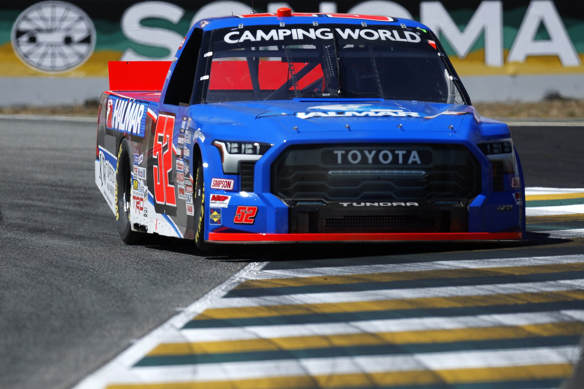 SONOMA, CALIFORNIA - JUNE 11: Stewart Friesen, driver of the #52 Halmar International Toyota, drives during qualifying for the NASCAR Camping World Truck Series DoorDash 250 at Sonoma Raceway on June 11, 2022 in Sonoma, California. (Photo by Sean Gardner/Getty Images) | Getty Images