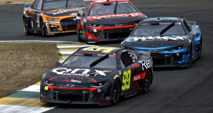 SONOMA, CALIFORNIA - JUNE 12: Daniel Suarez, driver of the #99 Onx Homes/Renu Chevrolet, Ross Chastain, driver of the #1 Worldwide Express Chevrolet, Tyler Reddick, driver of the #8 Lenovo Chevrolet, and Kevin Harvick, driver of the #4 GEARWRENCH Ford, race during the NASCAR Cup Series Toyota/Save Mart 350 at Sonoma Raceway on June 12, 2022 in Sonoma, California. (Photo by Sean Gardner/Getty Images) | Getty Images