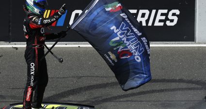 SONOMA, CALIFORNIA - JUNE 12: Daniel Suarez, driver of the #99 Onx Homes/Renu Chevrolet, celebrates after winning the NASCAR Cup Series Toyota/Save Mart 350 at Sonoma Raceway on June 12, 2022 in Sonoma, California. (Photo by Sean Gardner/Getty Images) | Getty Images