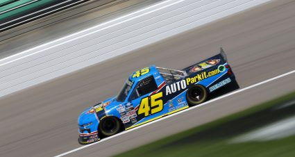 KANSAS CITY, KANSAS - MAY 14: Lawless Alan, driver of the #45 AUTOParkit Chevrolet, drives during practice for the NASCAR Camping World Truck Series Heart of America 200 at Kansas Speedway on May 14, 2022 in Kansas City, Kansas. (Photo by Sean Gardner/Getty Images) | Getty Images