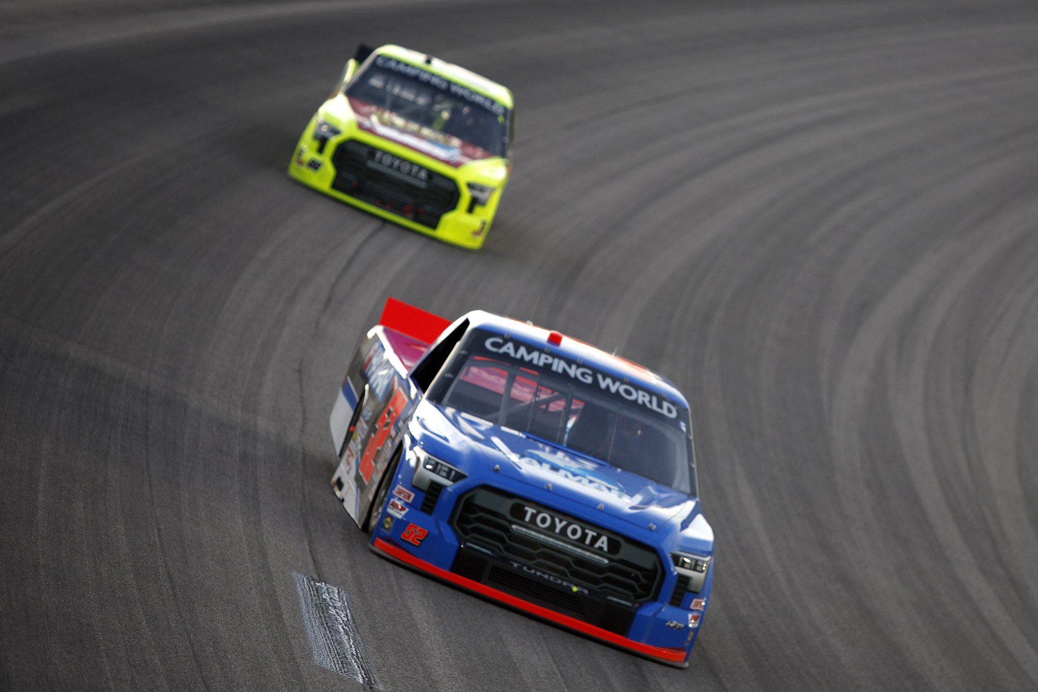 KANSAS CITY, KANSAS - MAY 14: Stewart Friesen, driver of the #52 Halmar International Toyota, drives during the NASCAR Camping World Truck Series Heart of America 200 at Kansas Speedway on May 14, 2022 in Kansas City, Kansas. (Photo by Sean Gardner/Getty Images) | Getty Images