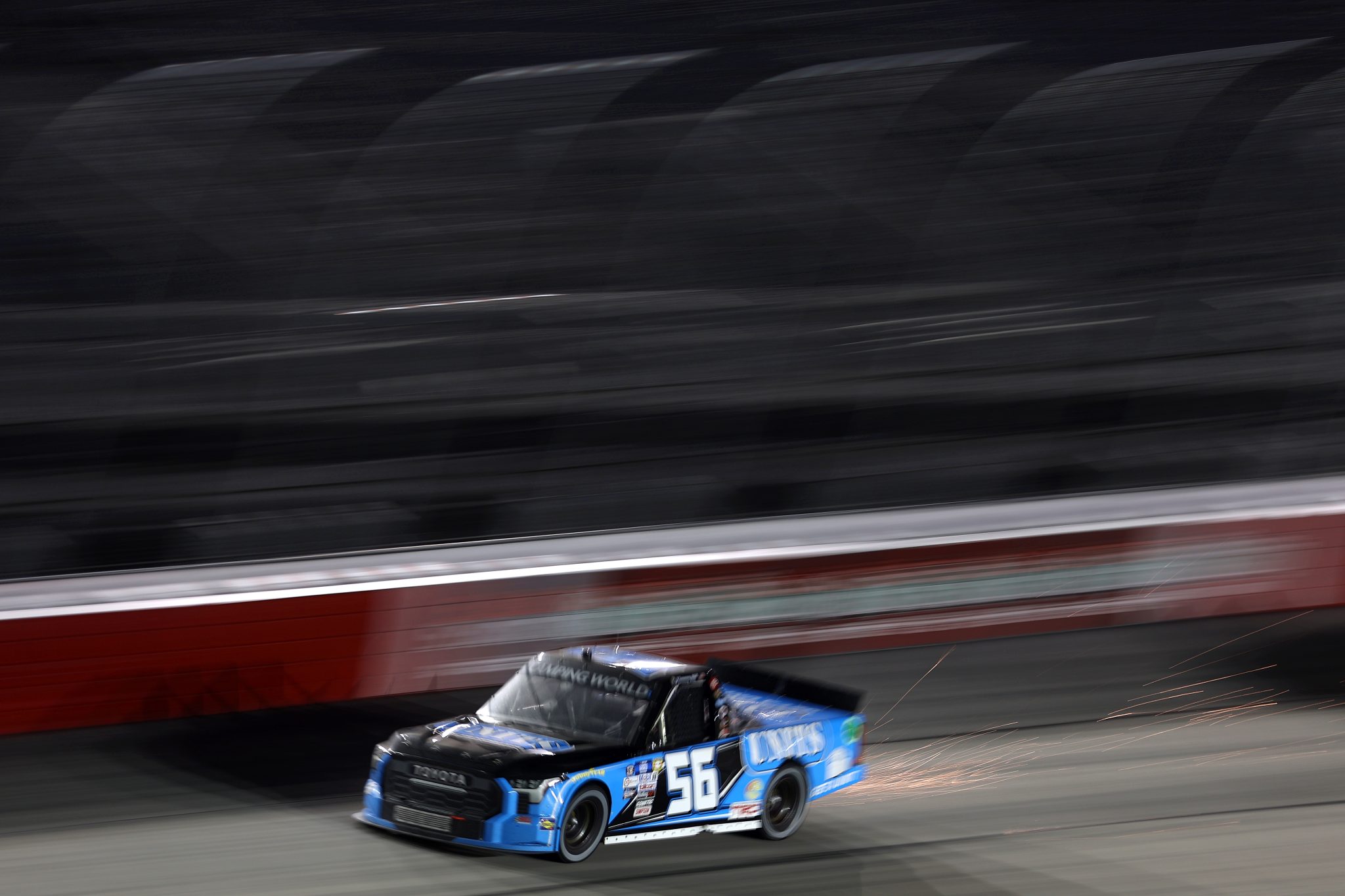 DARLINGTON, SOUTH CAROLINA - MAY 06: Timmy Hill, driver of the #56 UNITS Storage Toyota, drives during the NASCAR Camping World Truck Series Dead on Tools 200 at Darlington Raceway on May 06, 2022 in Darlington, South Carolina. (Photo by James Gilbert/Getty Images) | Getty Images