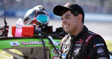 TALLADEGA, ALABAMA - APRIL 22: Ryan Vargas, driver of the #6 Hempvana MaxStrngthPainReliefCream Chevrolet,  waits on the grid during qualifying for the NASCAR Xfinity Series  Ag-Pro 300  at Talladega Superspeedway on April 22, 2022 in Talladega, Alabama. (Photo by James Gilbert/Getty Images) | Getty Images