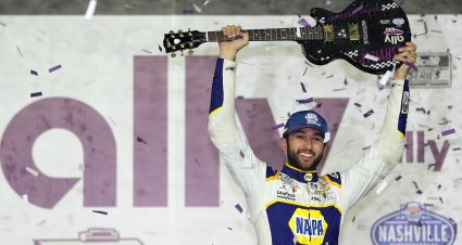 LEBANON, TENNESSEE - JUNE 26: Chase Elliott, driver of the #9 NAPA Auto Parts Chevrolet, celebrates in victory lane after winning the NASCAR Cup Series Ally 400 at Nashville Superspeedway on June 26, 2022 in Lebanon, Tennessee. (Photo by Meg Oliphant/Getty Images) | Getty Images