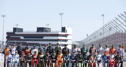 MADISON, ILLINOIS - JUNE 03: The full field of the NASCAR Cup Series drivers pose for a group photo prior to practice for the NASCAR Cup Series Enjoy Illinois 300 at WWT Raceway on June 03, 2022 in Madison, Illinois. (Photo by Sean Gardner/Getty Images) | Getty Images
