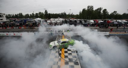 PORTLAND, OREGON - JUNE 04: AJ Allmendinger, driver of the #16 Nutrien Ag Solutions Chevrolet, celebrates with a burnout after winning the NASCAR Xfinity Series Pacific Office Automation 147 at Portland International Raceway on June 04, 2022 in Portland, Oregon. (Photo by Meg Oliphant/Getty Images) | Getty Images