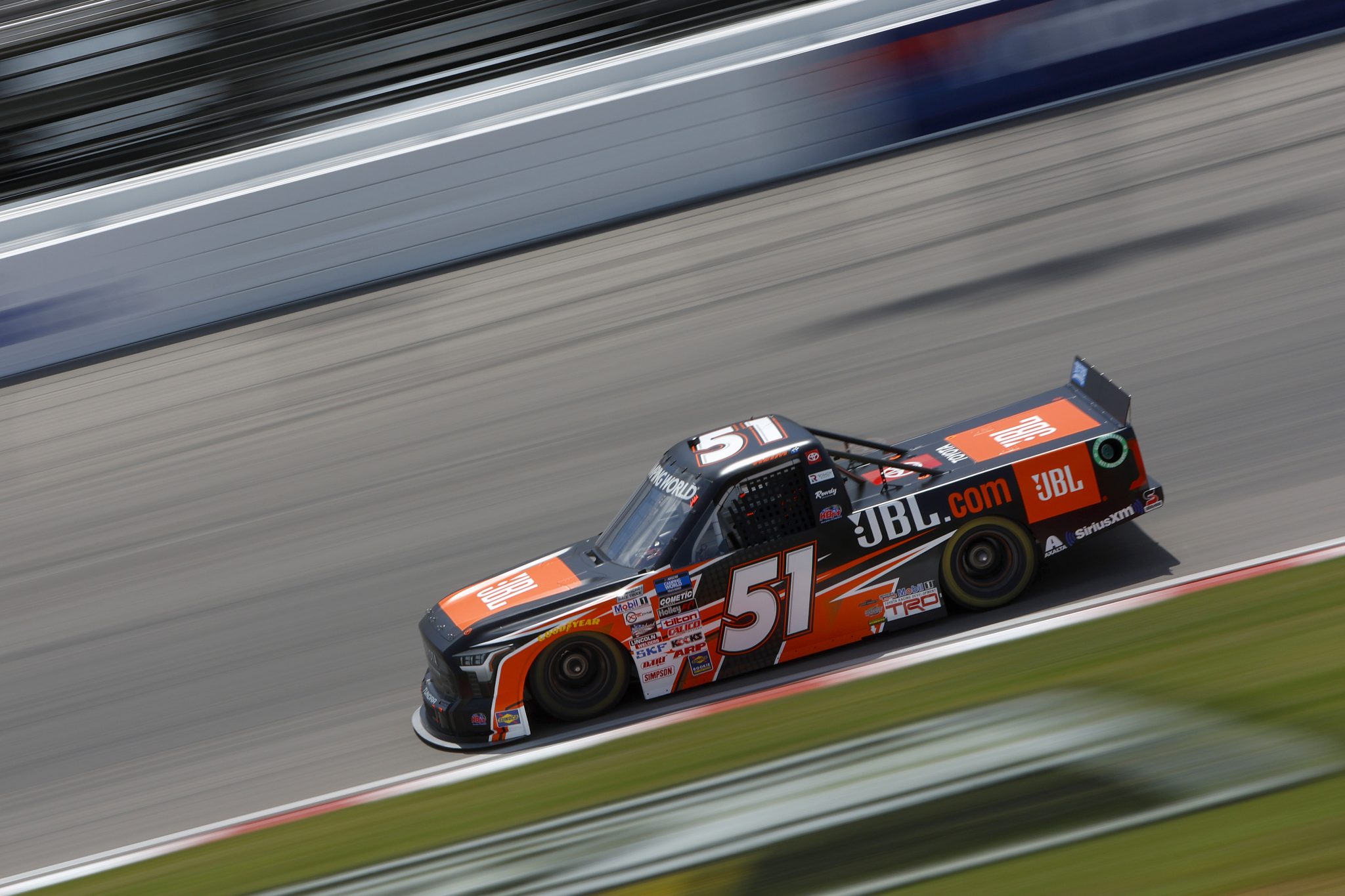 MADISON, ILLINOIS - JUNE 04: Corey Heim, driver of the #51 JBL Toyota, drives during the NASCAR Camping World Truck Series Toyota 200 at WWT Raceway on June 04, 2022 in Madison, Illinois. (Photo by Sean Gardner/Getty Images) | Getty Images
