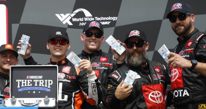 MADISON, ILLINOIS - JUNE 04: Corey Heim, driver of the #51 JBL Toyota, and crew celebrate in victory lane after winning the NASCAR Camping World Truck Series Toyota 200 at WWT Raceway on June 04, 2022 in Madison, Illinois. (Photo by Sean Gardner/Getty Images) | Getty Images