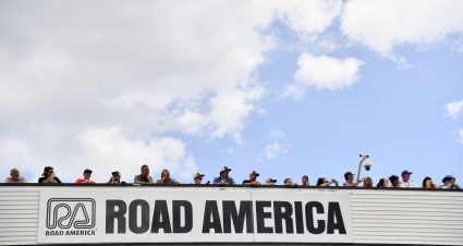 ELKHART LAKE, WISCONSIN - JULY 03: NASCAR fans looks on during pre-race ceremonies prior to the NASCAR Cup Series Kwik Trip 250 at Road America on July 03, 2022 in Elkhart Lake, Wisconsin. (Photo by Logan Riely/Getty Images) | Getty Images