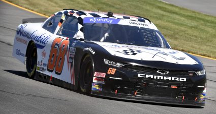 LONG POND, PENNSYLVANIA - JULY 23: Brandon Brown, driver of the #68 Brandonbilt Foundations Chevrolet, drives during qualifying for the NASCAR Xfinity Series Explore the Pocono Mountains 225at Pocono Raceway on July 23, 2022 in Long Pond, Pennsylvania. (Photo by Logan Riely/Getty Images) | Getty Images