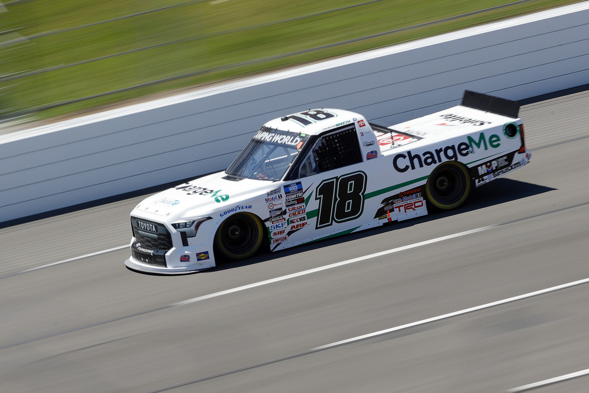 LONG POND, PENNSYLVANIA - JULY 23: Chandler Smith, driver of the #18 Charge Me Toyota, drives during the NASCAR Camping World Truck Series CRC Brakleen 150 at Pocono Raceway on July 23, 2022 in Long Pond, Pennsylvania. (Photo by Tim Nwachukwu/Getty Images) | Getty Images