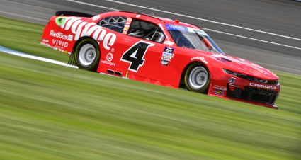 INDIANAPOLIS, INDIANA - JULY 29: Bayley Currey, driver of the #4 Hy-Vee Chevrolet, drives during practice for the NASCAR Xfinity Series Pennzoil 150 at the Brickyard at Indianapolis Motor Speedway on July 29, 2022 in Indianapolis, Indiana. (Photo by Logan Riely/Getty Images) | Getty Images