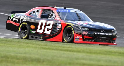 INDIANAPOLIS, INDIANA - JULY 29: Brett Moffitt, driver of the #02 Half Off Wholesale Chevrolet, drives during practice for the NASCAR Xfinity Series Pennzoil 150 at the Brickyard at Indianapolis Motor Speedway on July 29, 2022 in Indianapolis, Indiana. (Photo by Logan Riely/Getty Images) | Getty Images