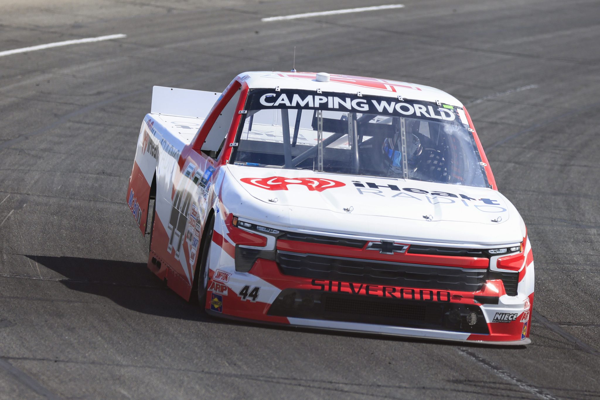 INDIANAPOLIS, INDIANA - JULY 29: Kris Wright, driver of the #44 iHeartRadio Chevrolet, drives during practice for the NASCAR Camping World Truck Series TSport 200 at the Indianapolis Raceway Park on July 29, 2022 in Indianapolis, Indiana. (Photo by Justin Casterline/Getty Images)