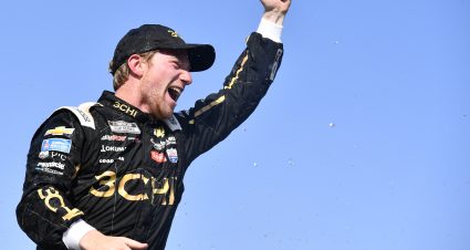 ELKHART LAKE, WISCONSIN - JULY 03: Tyler Reddick, driver of the #8 3CHI Chevrolet, celebrates in victory lane after winning the NASCAR Cup Series Kwik Trip 250 at Road America on July 03, 2022 in Elkhart Lake, Wisconsin. (Photo by Logan Riely/Getty Images) | Getty Images