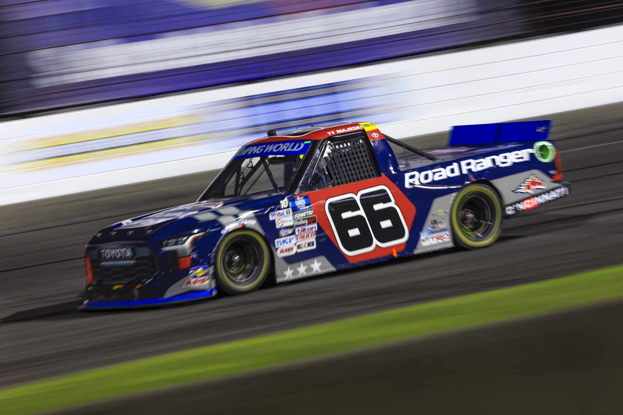 INDIANAPOLIS, INDIANA - JULY 29: Ty Majeski, driver of the #66 Road Ranger Toyota, drives during the NASCAR Camping World Truck Series TSport 200 at Indianapolis Raceway Park on July 29, 2022 in Indianapolis, Indiana. (Photo by Justin Casterline/Getty Images)