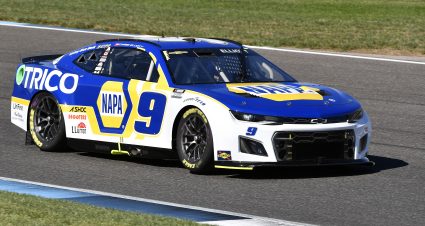 INDIANAPOLIS, INDIANA - JULY 30: Chase Elliott, driver of the #9 NAPA Auto Parts Chevrolet, drives during practice for the NASCAR Cup Series Verizon 200 at the Brickyard at Indianapolis Motor Speedway on July 30, 2022 in Indianapolis, Indiana. (Photo by Logan Riely/Getty Images) | Getty Images