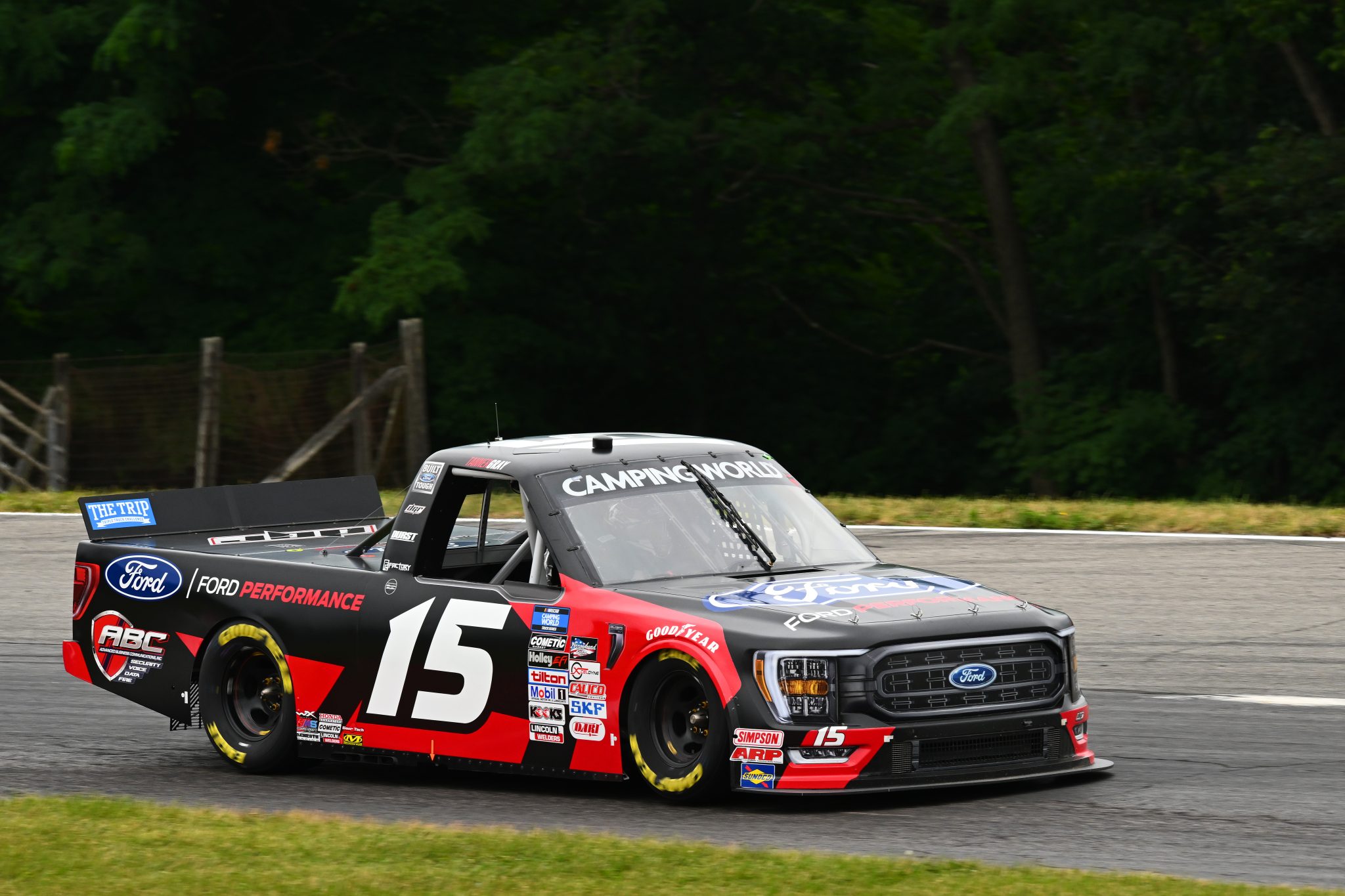 LEXINGTON, OHIO - JULY 08: Tanner Gray, driver of the #15 Ford Performance/ABC Ford, drives during practice for the NASCAR Camping World Truck Series O'Reilly Auto Parts 150 at Mid-Ohio Sports Car Course on July 08, 2022 in Lexington, Ohio. (Photo by Ben Jackson/Getty Images) | Getty Images