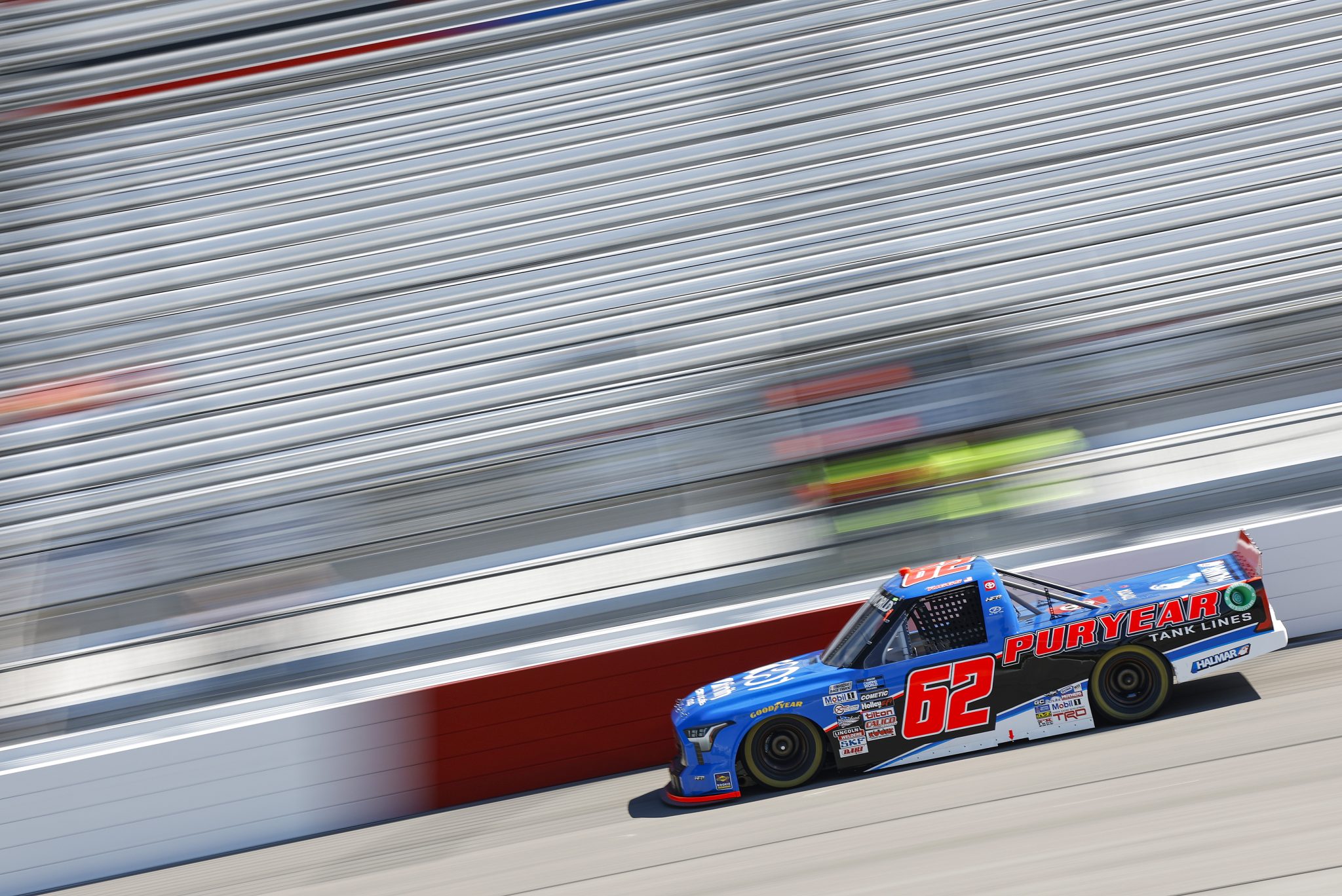 RICHMOND, VIRGINIA - AUGUST 13: Layne Riggs, driver of the #62 Puryear Tank Lines Toyota, drives during qualifying for the NASCAR Camping World Truck Series Worldwide Express 250 for Carrier Appreciation at Richmond Raceway on August 13, 2022 in Richmond, Virginia. (Photo by Jared C. Tilton/Getty Images) | Getty Images