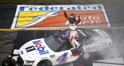 RICHMOND, VIRGINIA - AUGUST 14: Kevin Harvick, driver of the #4 Mobil 1 Ford, celebrates after winning the NASCAR Cup Series Federated Auto Parts 400 at Richmond Raceway on August 14, 2022 in Richmond, Virginia. (Photo by Jared C. Tilton/Getty Images) | Getty Images
