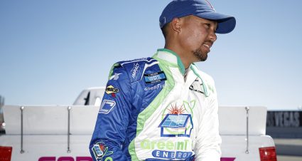 SONOMA, CALIFORNIA - JUNE 11: Brad Perez, driver of the #43 I Set My Friends on Fire Toyota, waits on the grid during qualifying for the NASCAR Camping World Truck Series DoorDash 250 at Sonoma Raceway on June 11, 2022 in Sonoma, California. (Photo by Chris Graythen/Getty Images) | Getty Images