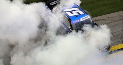 DAYTONA BEACH, FLORIDA - AUGUST 26: Jeremy Clements, driver of the #51 One Stop/ASE Chevrolet, celebrates with a burnout after winning the NASCAR Xfinity Series Wawa 250 powered by Coca-Cola at Daytona International Speedway on August 26, 2022 in Daytona Beach, Florida. (Photo by Meg Oliphant/Getty Images) | Getty Images