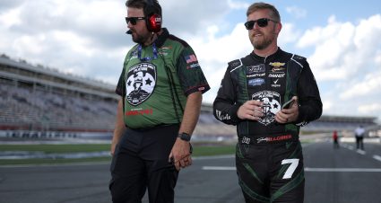 CONCORD, NORTH CAROLINA - MAY 27: Justin Allgaier, driver of the #7 Unilever Adopt-A-Solidier Chevrolet, walks the grid during qualifying for the NASCAR Xfinity Series Alsco Uniforms 300 at Charlotte Motor Speedway on May 27, 2022 in Concord, North Carolina. (Photo by James Gilbert/Getty Images) | Getty Images