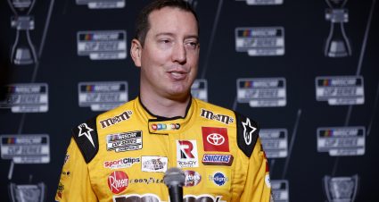 CHARLOTTE, NORTH CAROLINA - SEPTEMBER 01: NASCAR driver Kyle Busch speaks with the media during the NASCAR Cup Series Playoff Media Day at Charlotte Convention Center on September 01, 2022 in Charlotte, North Carolina. (Photo by Jared C. Tilton/Getty Images) | Getty Images